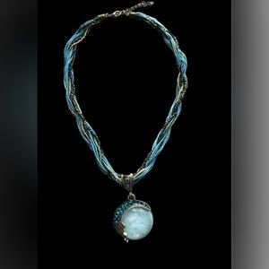 Vintage Bohemian Style Twist Woven Rope Turquoise Color Rhinestone Necklace NEW